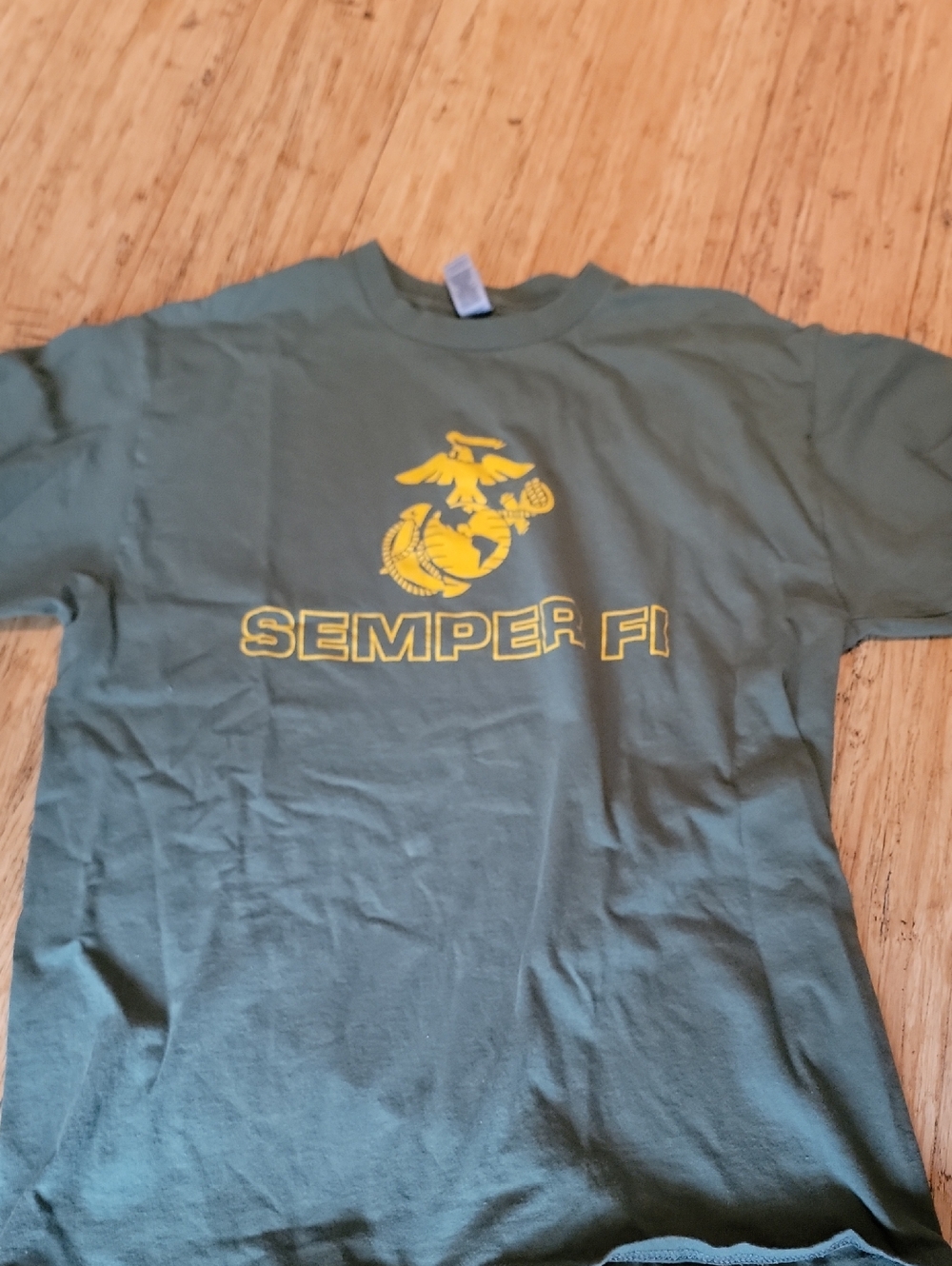 Gildan Green Short-Sleeve Tee with Yellow Semper Fi Print